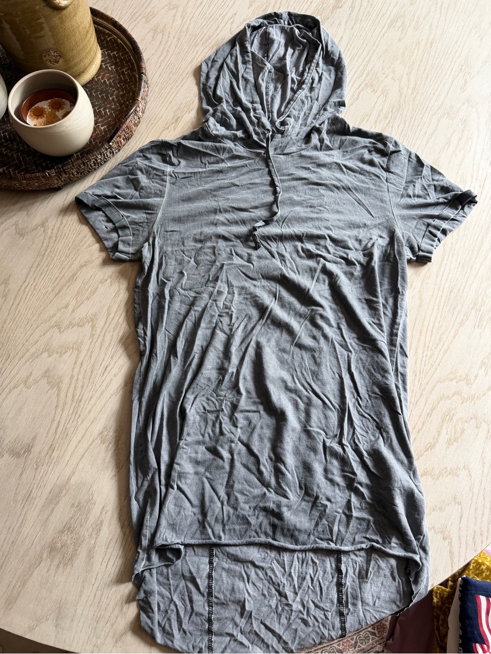 Divided Gray Hooded Short Sleeve Top
